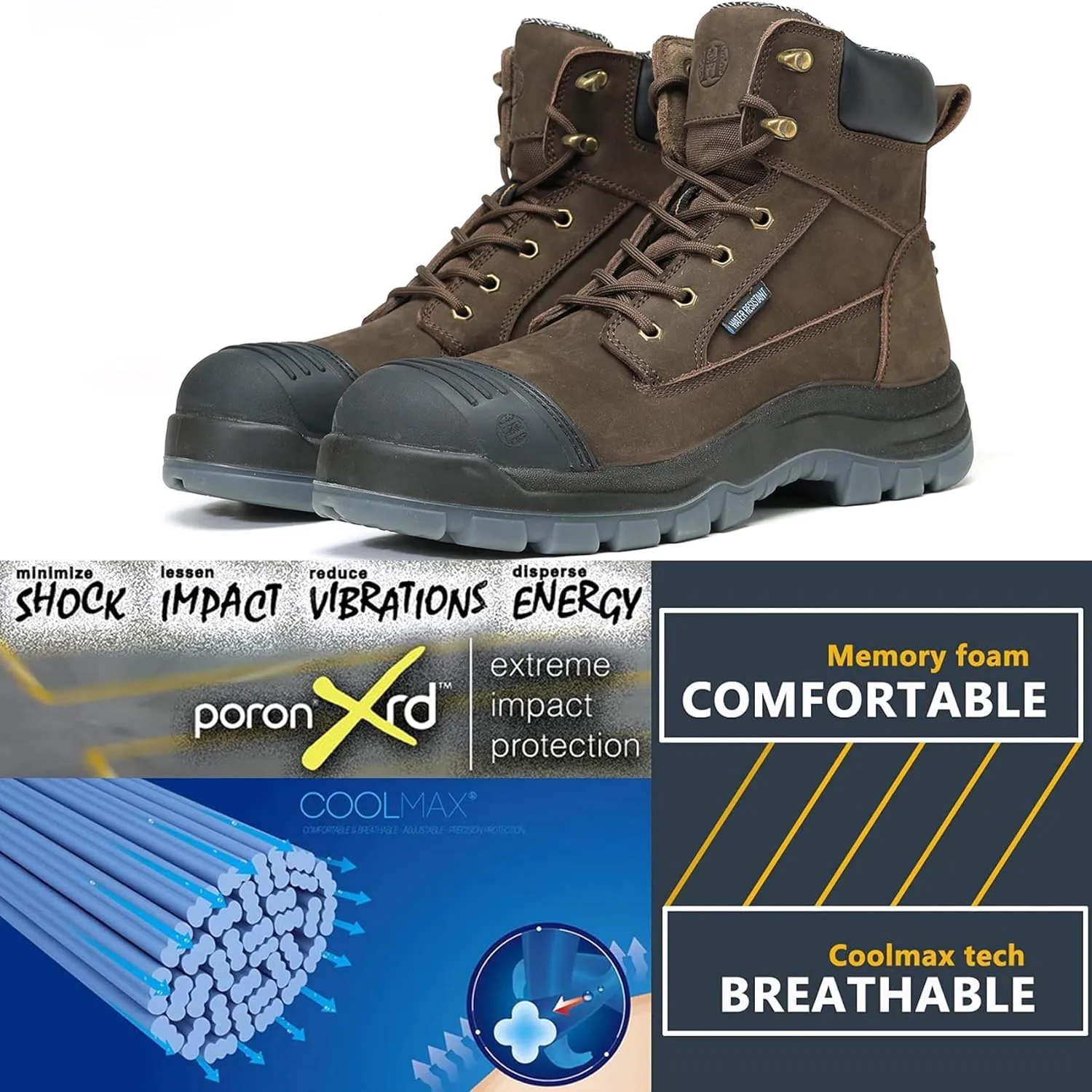 Work Boots for Men, 6" Composite Toe Waterproof Mens Work Boots, Non-Slip Puncture-Proof Safety EH Working Shoes
