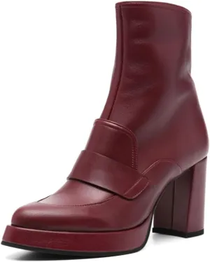 YDN Women's Closed Almond Toe Ankle Boots Chunky Block Platform Heels Side Zipper Loafer Style Booties Shoes Size 4-16 US