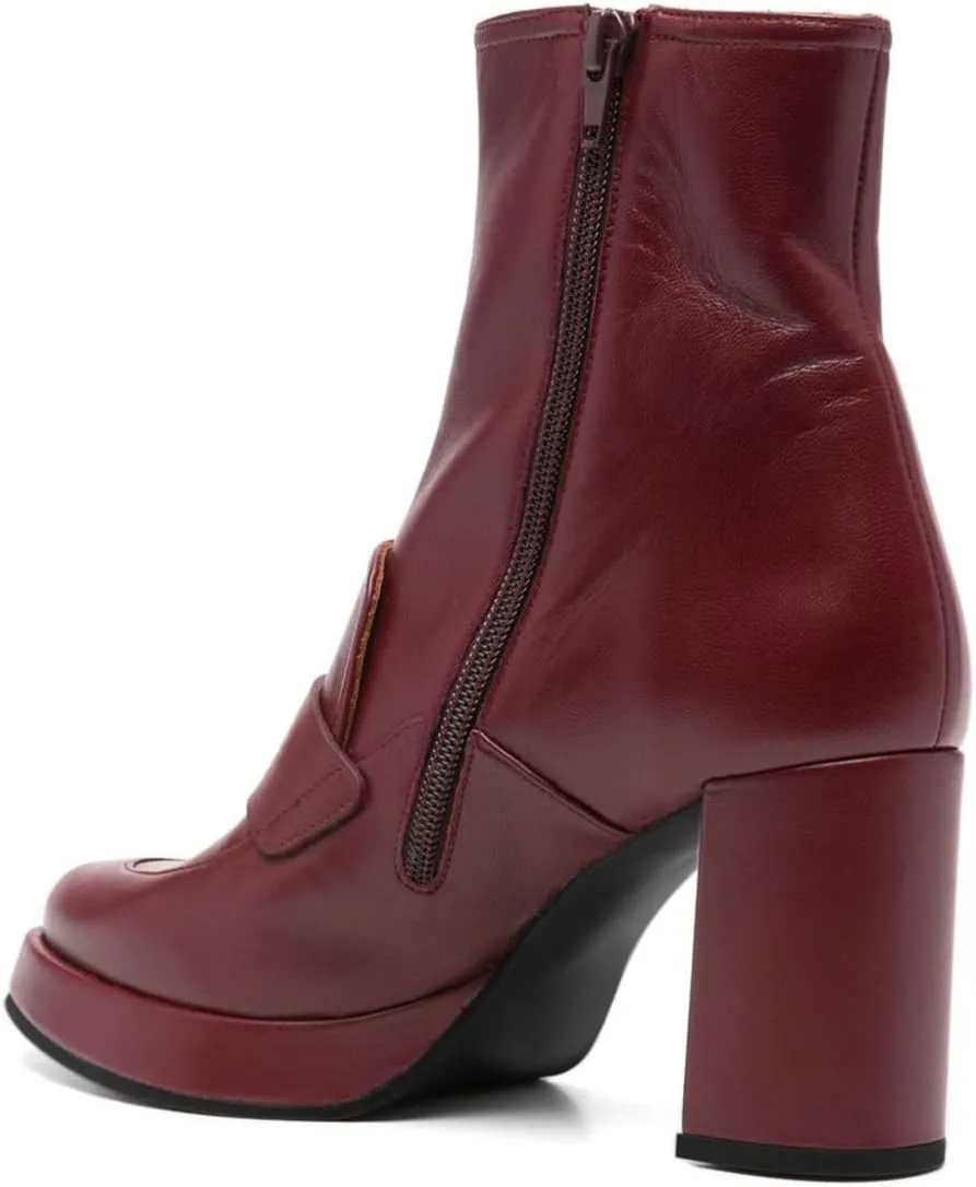 YDN Women's Closed Almond Toe Ankle Boots Chunky Block Platform Heels Side Zipper Loafer Style Booties Shoes Size 4-16 US