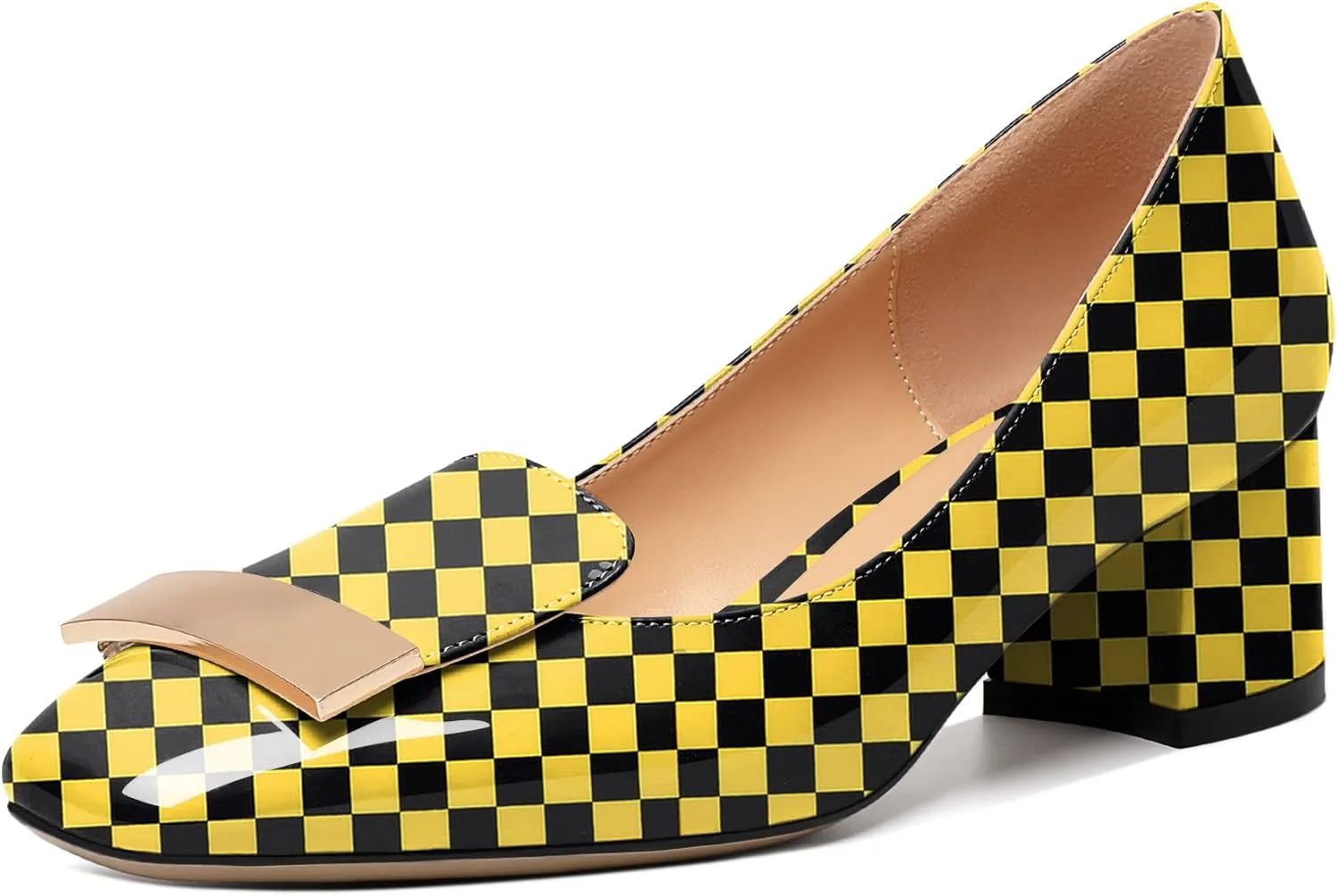 YODEKS Women's Low Block Heels Pumps Square Toe Chunky Heels Slip On 2 Inch Closed Toe Dressy Shoes
