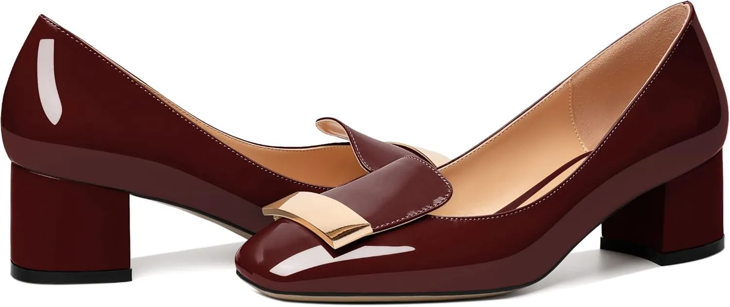 YODEKS Women's Low Block Heels Pumps Square Toe Chunky Heels Slip On 2 Inch Closed Toe Dressy Shoes