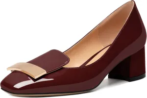 YODEKS Women's Low Block Heels Pumps Square Toe Chunky Heels Slip On 2 Inch Closed Toe Dressy Shoes