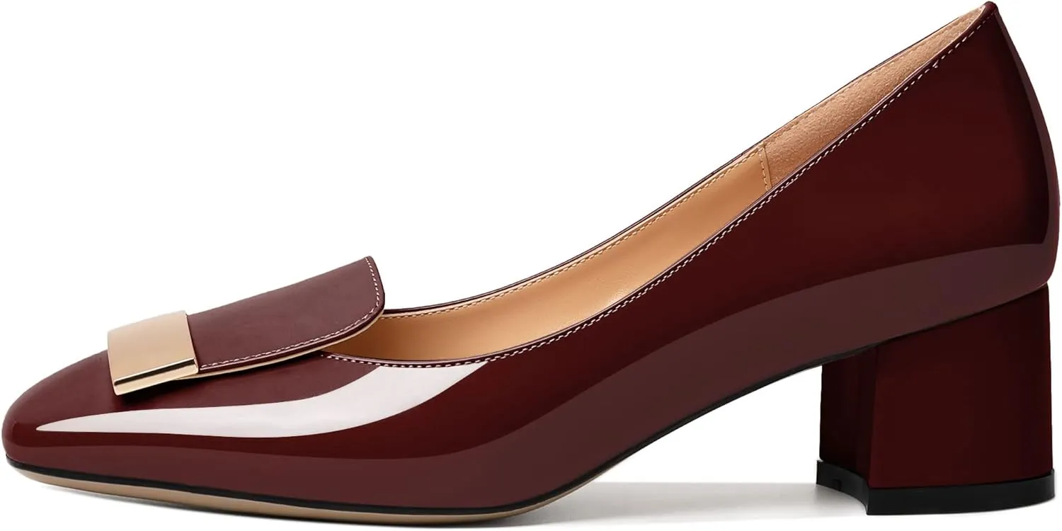 YODEKS Women's Low Block Heels Pumps Square Toe Chunky Heels Slip On 2 Inch Closed Toe Dressy Shoes