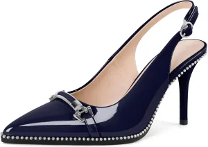 YODEKS Women's Slingback Heels Pointed Toe Beaded High Heel Pumps 3.5 Inch Shoes US Size 5-13