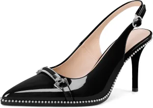 YODEKS Women's Slingback Heels Pointed Toe Beaded High Heel Pumps 3.5 Inch Shoes US Size 5-13