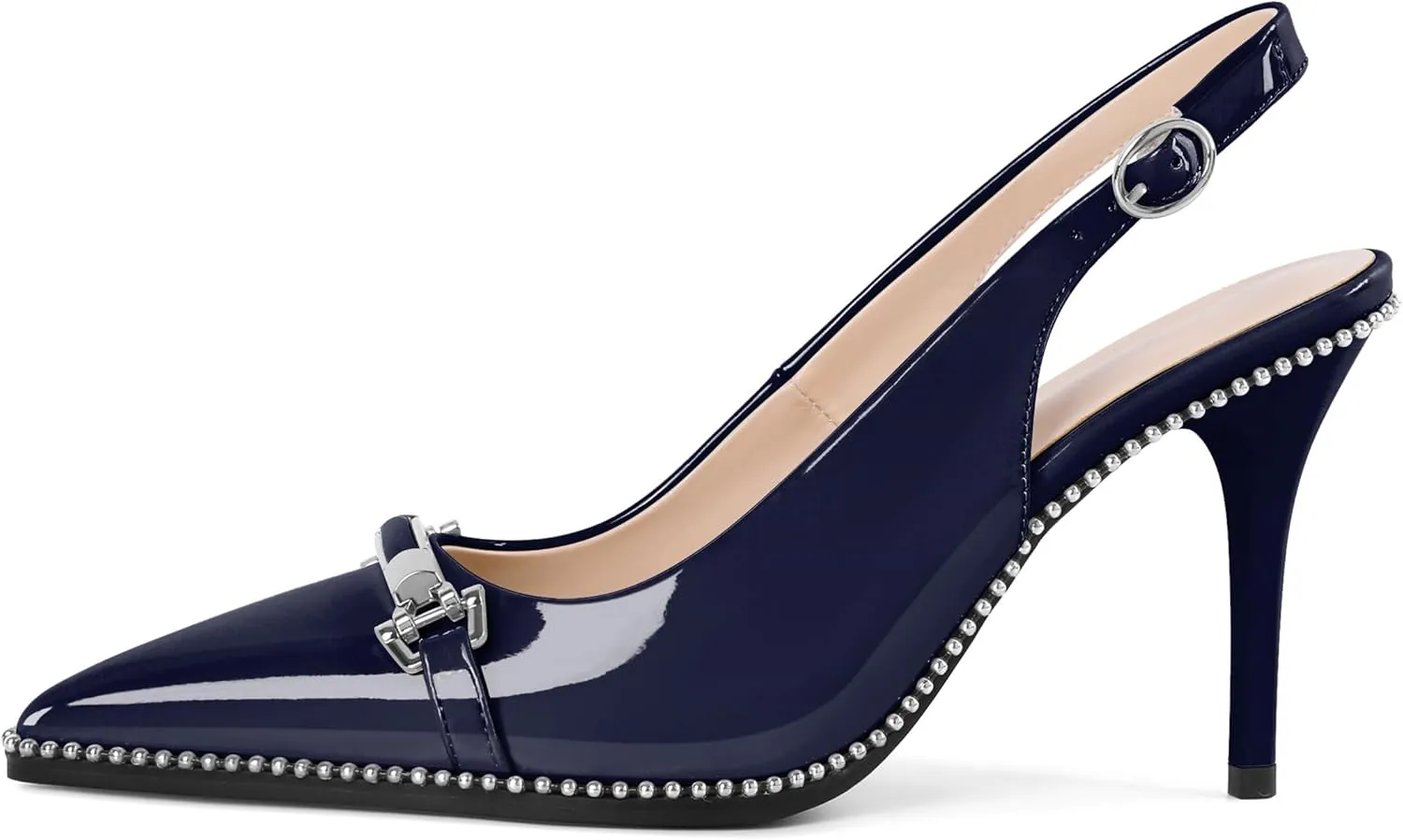 YODEKS Women's Slingback Heels Pointed Toe Beaded High Heel Pumps 3.5 Inch Shoes US Size 5-13
