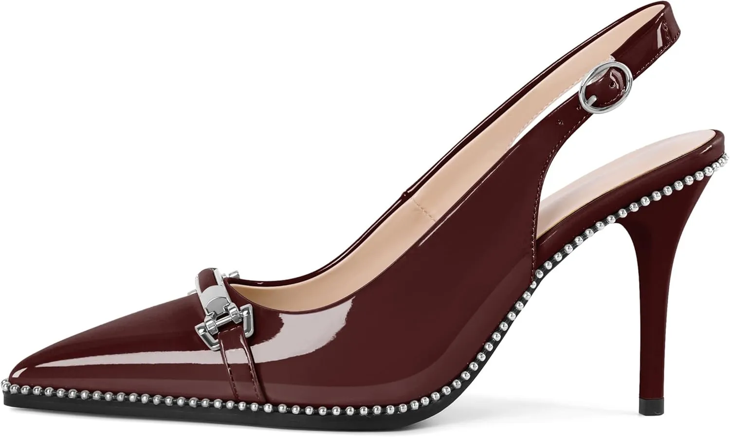 YODEKS Women's Slingback Heels Pointed Toe Beaded High Heel Pumps 3.5 Inch Shoes US Size 5-13