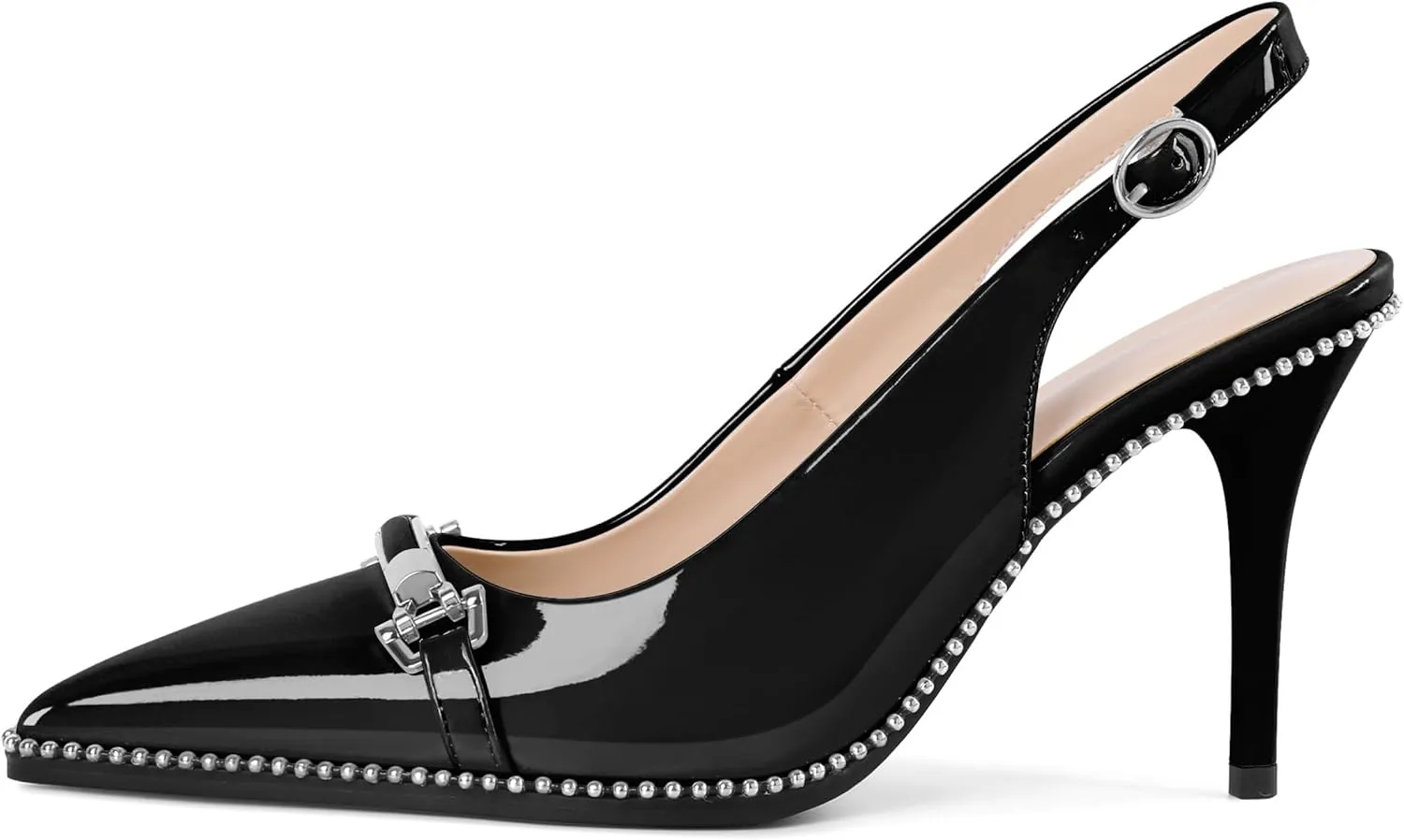 YODEKS Women's Slingback Heels Pointed Toe Beaded High Heel Pumps 3.5 Inch Shoes US Size 5-13