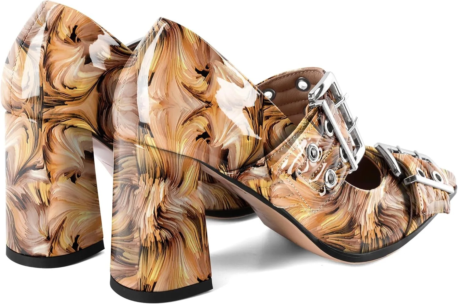 Zamikoo Buckle Shoes for Women Mary Jane Closed Pointed Toe Slip On Chunky Block High Heel Pumps