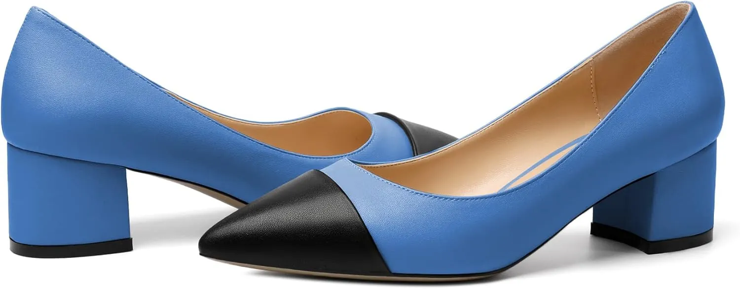 Zamikoo Women's Block Heel Pumps, Pointed Toe Slip on Classic Chunky Low Heel Cap Toe Dress Shoes for Office Wedding Work Evening 2 Inches