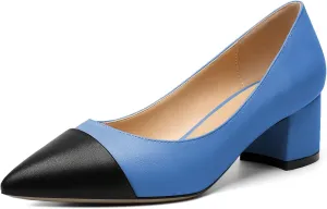 Zamikoo Women's Block Heel Pumps, Pointed Toe Slip on Classic Chunky Low Heel Cap Toe Dress Shoes for Office Wedding Work Evening 2 Inches