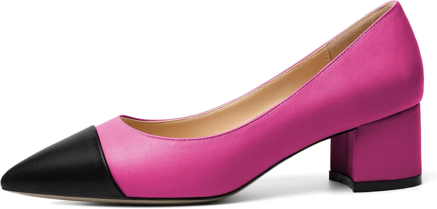 Zamikoo Women's Block Heel Pumps, Pointed Toe Slip on Classic Chunky Low Heel Cap Toe Dress Shoes for Office Wedding Work Evening 2 Inches