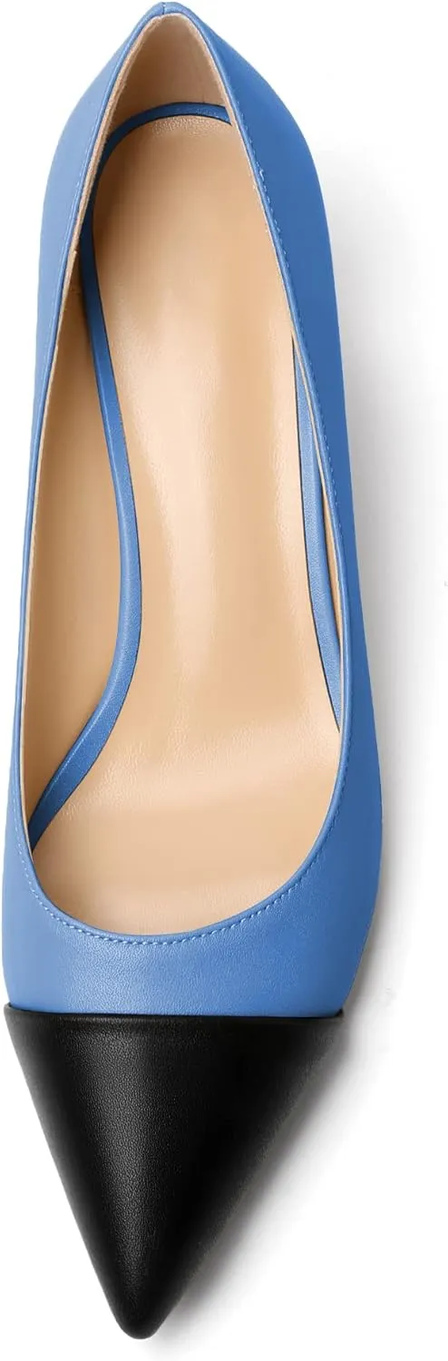 Zamikoo Women's Block Heel Pumps, Pointed Toe Slip on Classic Chunky Low Heel Cap Toe Dress Shoes for Office Wedding Work Evening 2 Inches