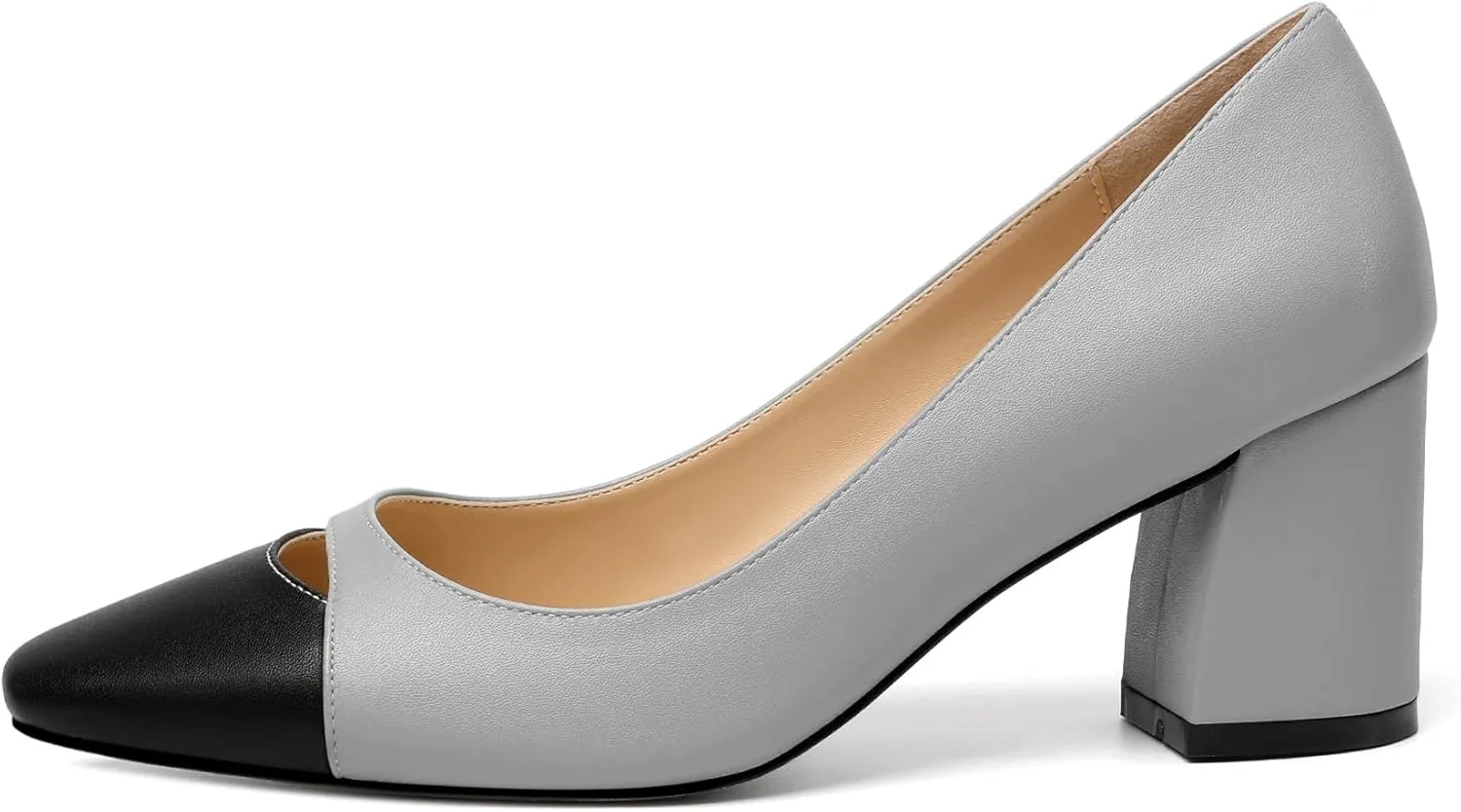 Zamikoo Women's Block Mid Heel Pumps Square Toe Slip-on Chunky Heels Ladies Work Office Dress Shoes 2.5 Inch