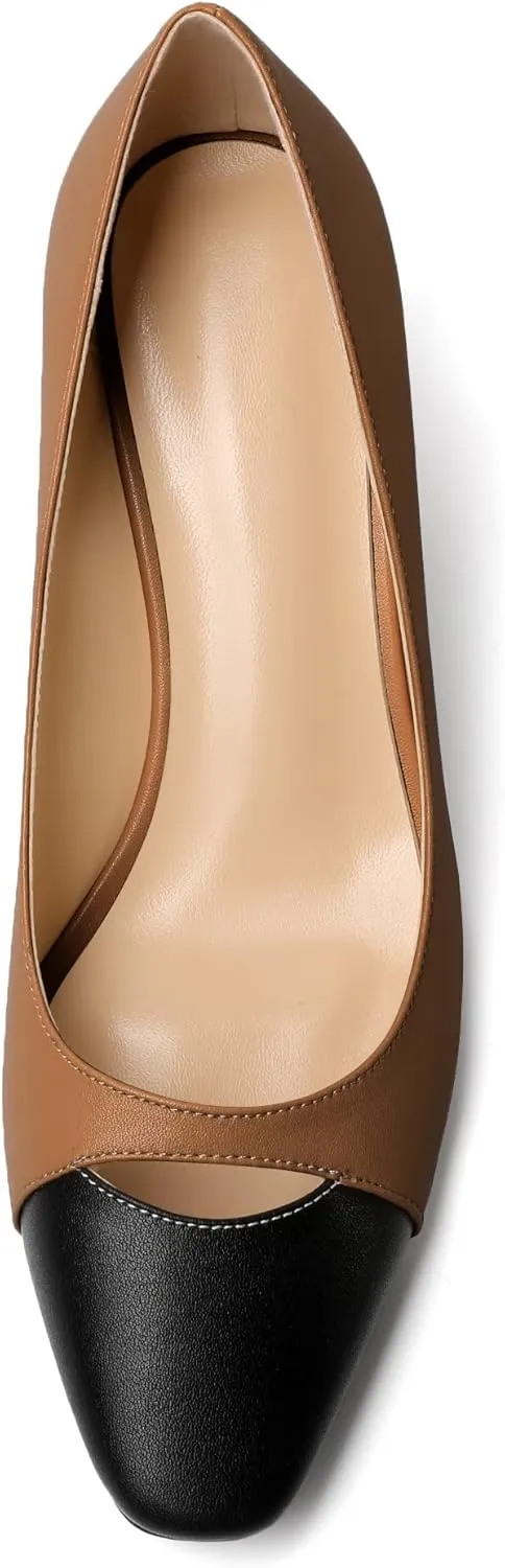 Zamikoo Women's Block Mid Heel Pumps Square Toe Slip-on Chunky Heels Ladies Work Office Dress Shoes 2.5 Inch