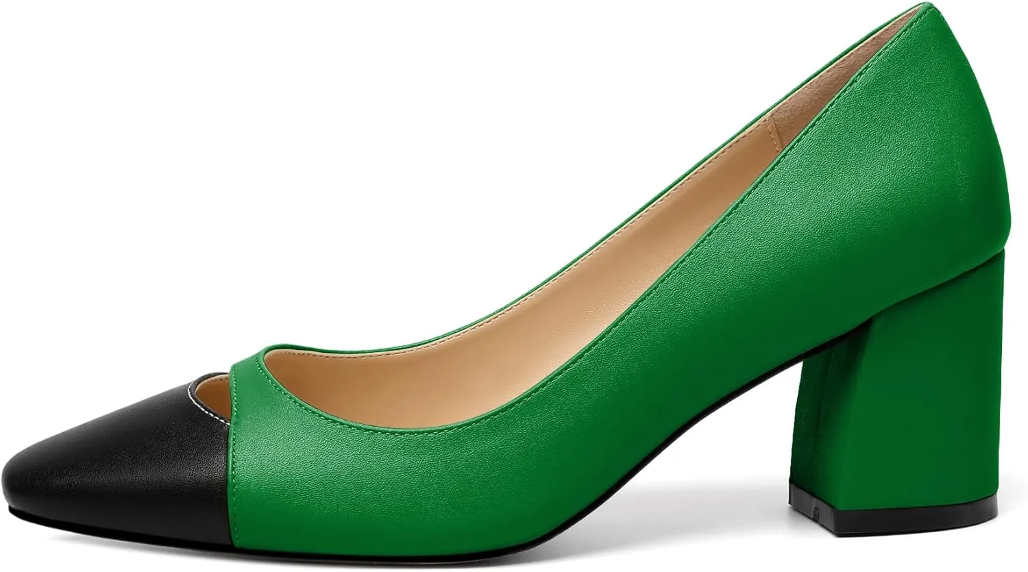 Zamikoo Women's Block Mid Heel Pumps Square Toe Slip-on Chunky Heels Ladies Work Office Dress Shoes 2.5 Inch