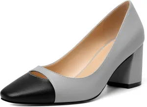 Zamikoo Women's Block Mid Heel Pumps Square Toe Slip-on Chunky Heels Ladies Work Office Dress Shoes 2.5 Inch