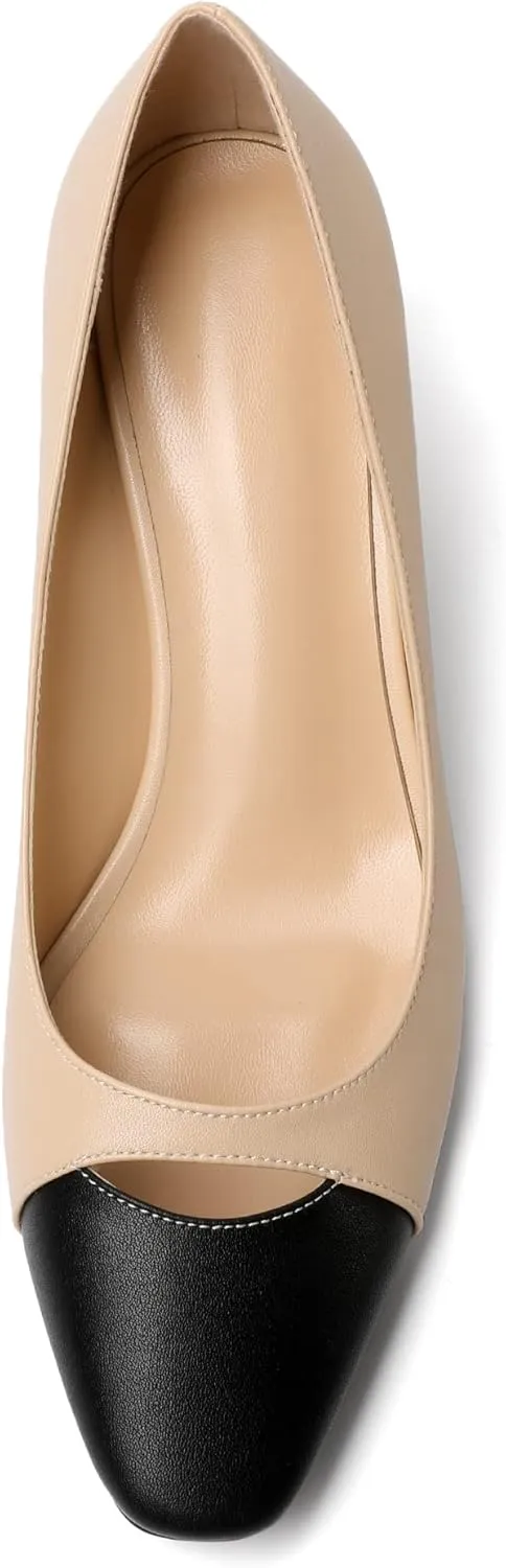 Zamikoo Women's Block Mid Heel Pumps Square Toe Slip-on Chunky Heels Ladies Work Office Dress Shoes 2.5 Inch