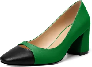 Zamikoo Women's Block Mid Heel Pumps Square Toe Slip-on Chunky Heels Ladies Work Office Dress Shoes 2.5 Inch