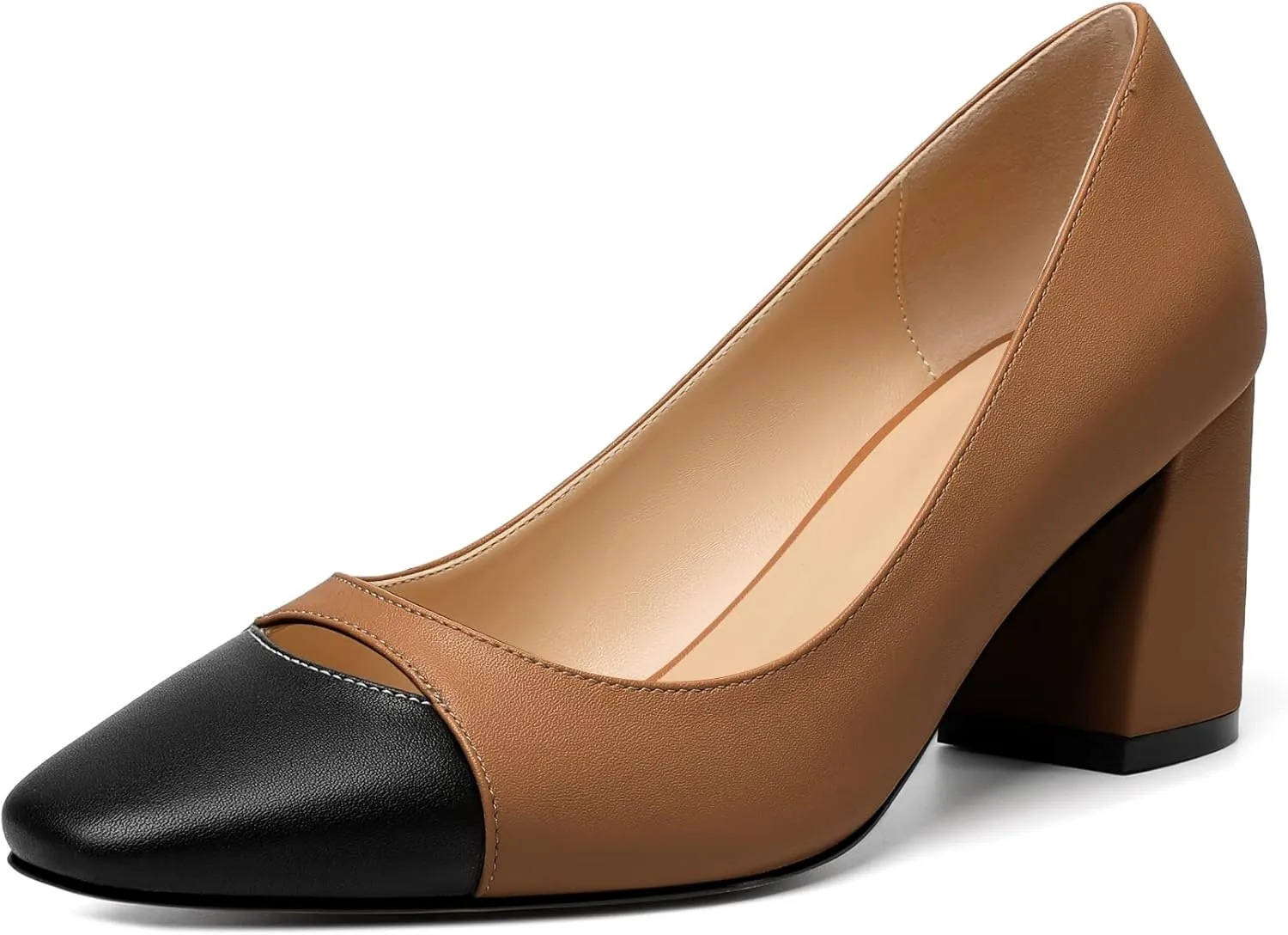 Zamikoo Women's Block Mid Heel Pumps Square Toe Slip-on Chunky Heels Ladies Work Office Dress Shoes 2.5 Inch