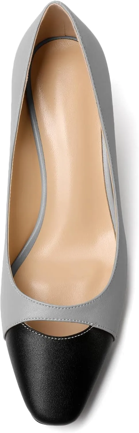 Zamikoo Women's Block Mid Heel Pumps Square Toe Slip-on Chunky Heels Ladies Work Office Dress Shoes 2.5 Inch