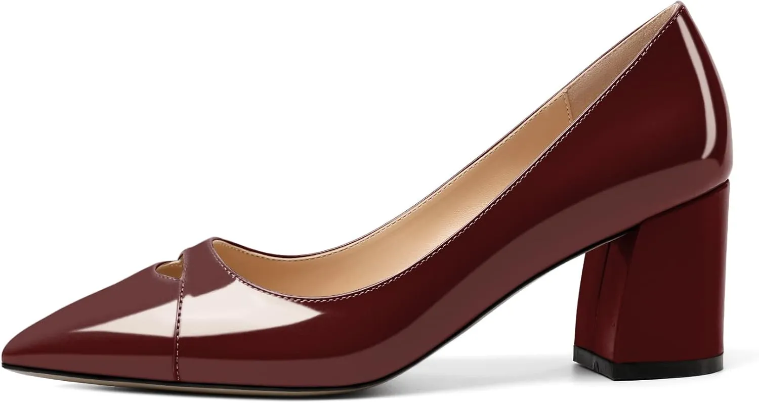Zamikoo Women's Mid Block Heel Pumps, Pointed Toe Slip On Chunky Heels Ladies Work Office Dress Shoes 2.5 Inches
