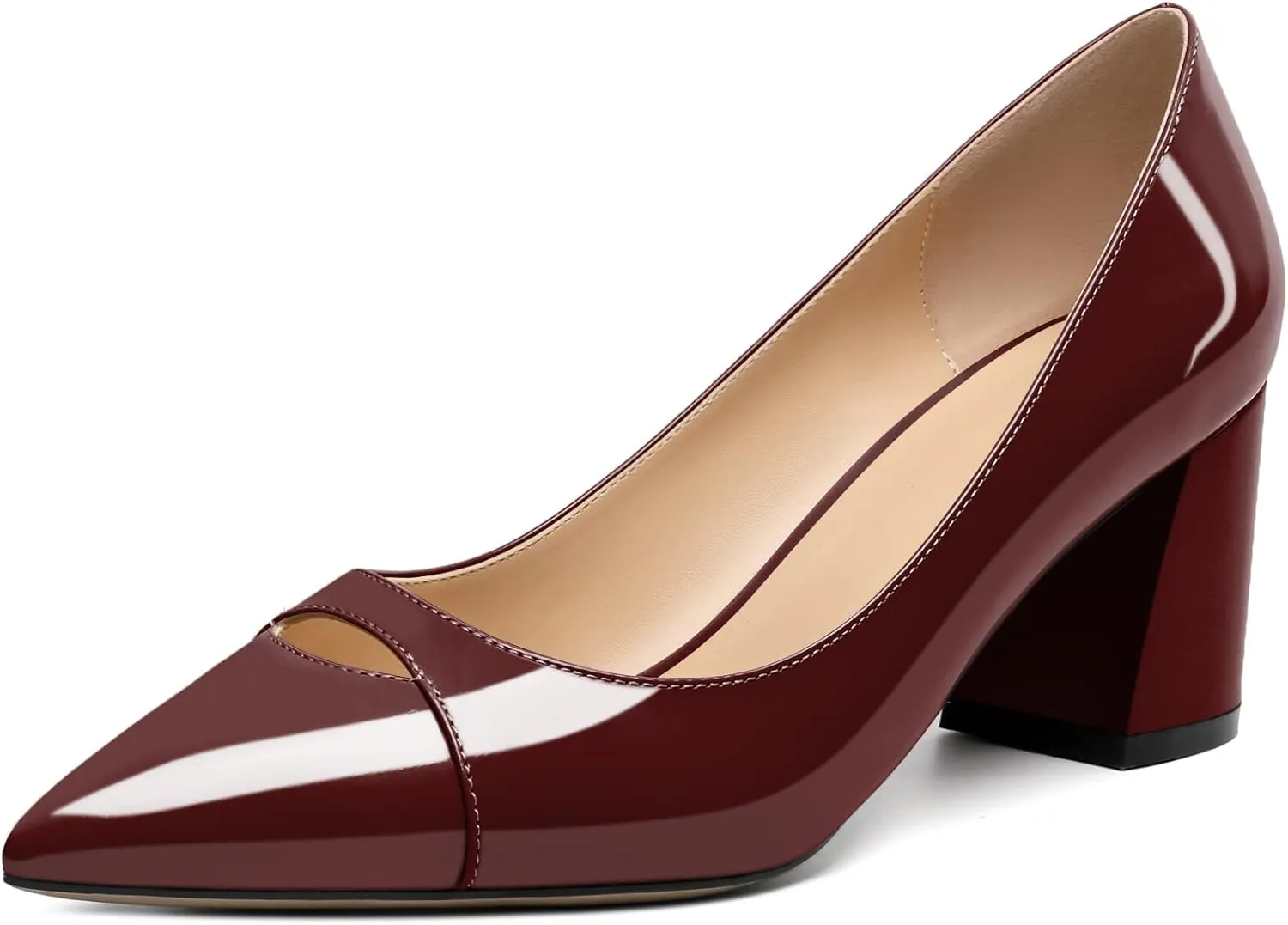 Zamikoo Women's Mid Block Heel Pumps, Pointed Toe Slip On Chunky Heels Ladies Work Office Dress Shoes 2.5 Inches