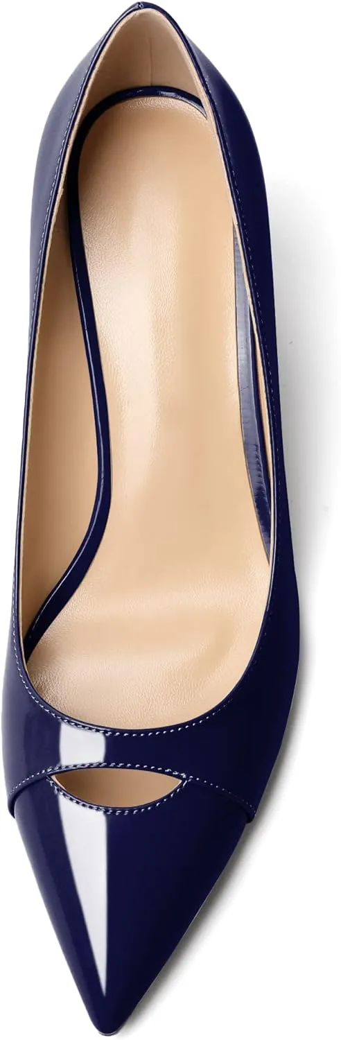 Zamikoo Women's Mid Block Heel Pumps, Pointed Toe Slip On Chunky Heels Ladies Work Office Dress Shoes 2.5 Inches