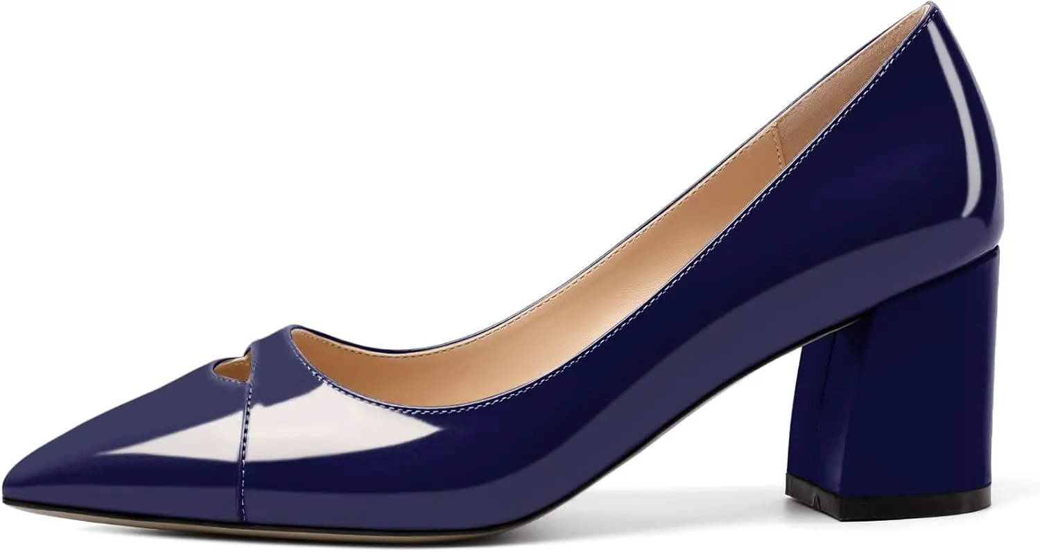 Zamikoo Women's Mid Block Heel Pumps, Pointed Toe Slip On Chunky Heels Ladies Work Office Dress Shoes 2.5 Inches