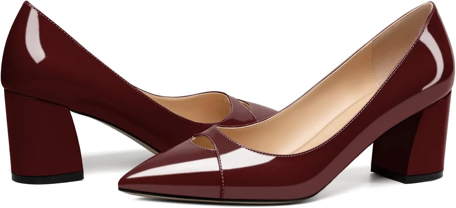 Zamikoo Women's Mid Block Heel Pumps, Pointed Toe Slip On Chunky Heels Ladies Work Office Dress Shoes 2.5 Inches