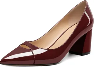 Zamikoo Women's Mid Block Heel Pumps, Pointed Toe Slip On Chunky Heels Ladies Work Office Dress Shoes 2.5 Inches