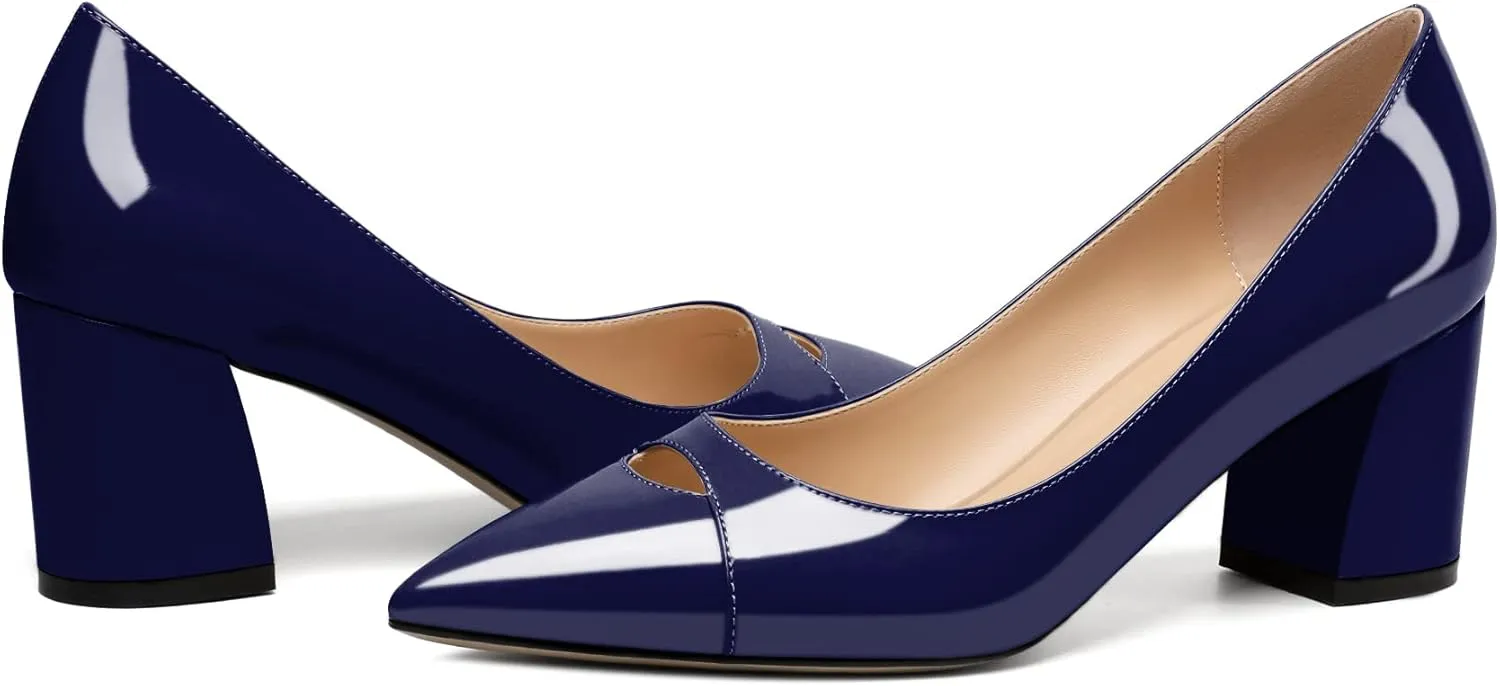 Zamikoo Women's Mid Block Heel Pumps, Pointed Toe Slip On Chunky Heels Ladies Work Office Dress Shoes 2.5 Inches
