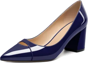 Zamikoo Women's Mid Block Heel Pumps, Pointed Toe Slip On Chunky Heels Ladies Work Office Dress Shoes 2.5 Inches