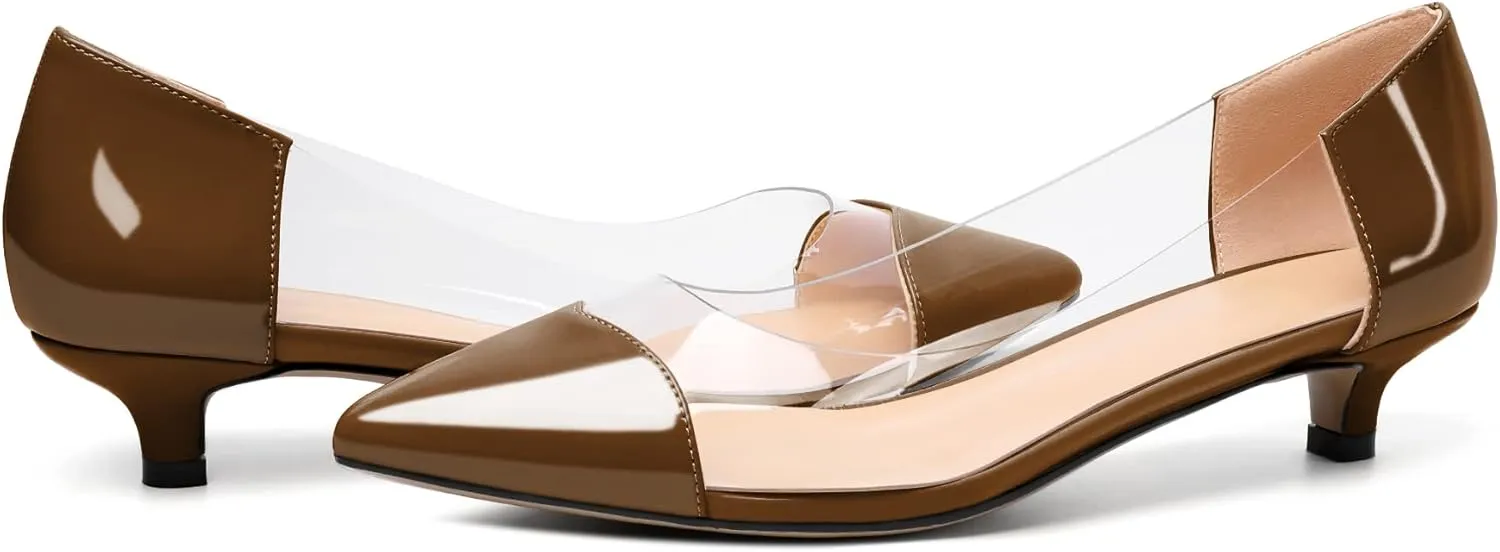 Zamikoo Women's Pointed Toe Clear Kitten Heels Slip On Transparent Low Heel Pumps PVC Shoes for Office Wedding Dress 1.5 Inches