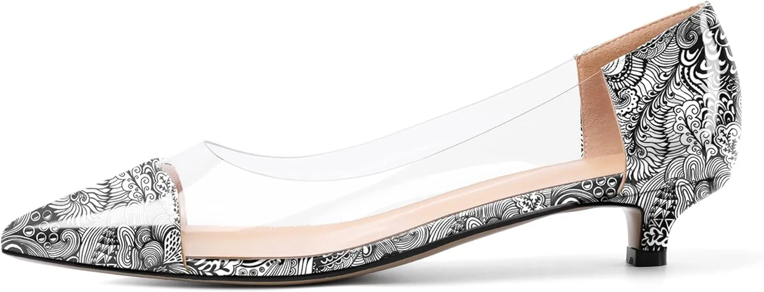 Zamikoo Women's Pointed Toe Clear Kitten Heels Slip On Transparent Low Heel Pumps PVC Shoes for Office Wedding Dress 1.5 Inches