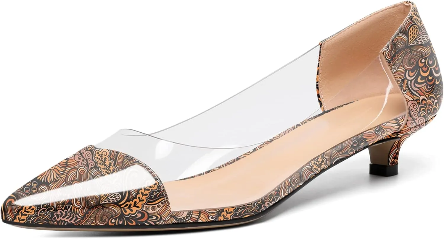Zamikoo Women's Pointed Toe Clear Kitten Heels Slip On Transparent Low Heel Pumps PVC Shoes for Office Wedding Dress 1.5 Inches