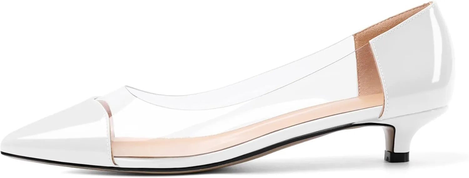 Zamikoo Women's Pointed Toe Clear Kitten Heels Slip On Transparent Low Heel Pumps PVC Shoes for Office Wedding Dress 1.5 Inches