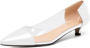 Zamikoo Women's Pointed Toe Clear Kitten Heels Slip On Transparent Low Heel Pumps PVC Shoes for Office Wedding Dress 1.5 Inches