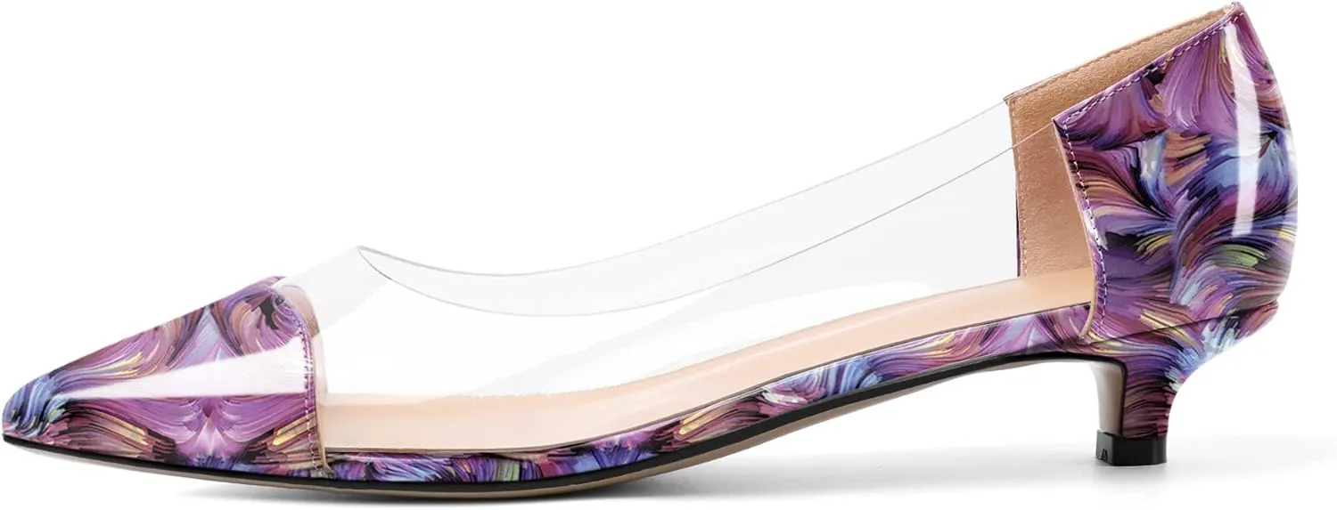 Zamikoo Women's Pointed Toe Clear Kitten Heels Slip On Transparent Low Heel Pumps PVC Shoes for Office Wedding Dress 1.5 Inches