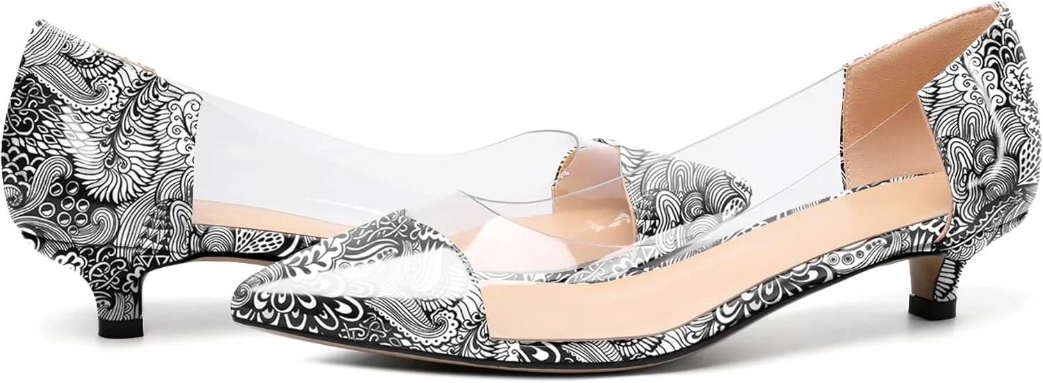 Zamikoo Women's Pointed Toe Clear Kitten Heels Slip On Transparent Low Heel Pumps PVC Shoes for Office Wedding Dress 1.5 Inches