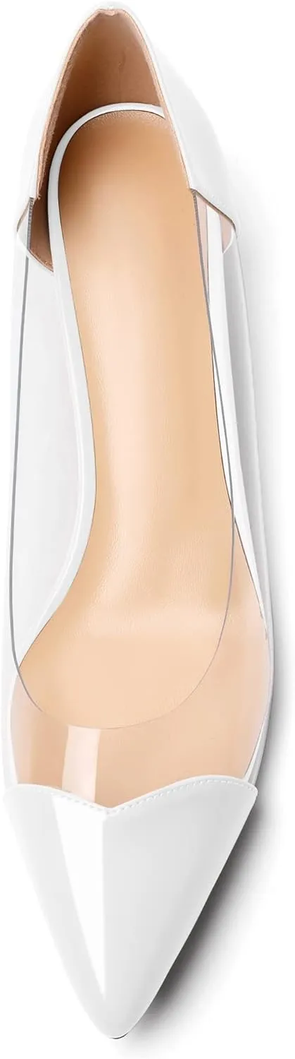 Zamikoo Women's Pointed Toe Clear Kitten Heels Slip On Transparent Low Heel Pumps PVC Shoes for Office Wedding Dress 1.5 Inches