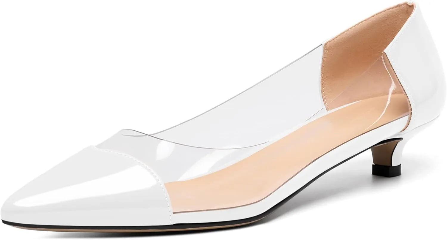 Zamikoo Women's Pointed Toe Clear Kitten Heels Slip On Transparent Low Heel Pumps PVC Shoes for Office Wedding Dress 1.5 Inches
