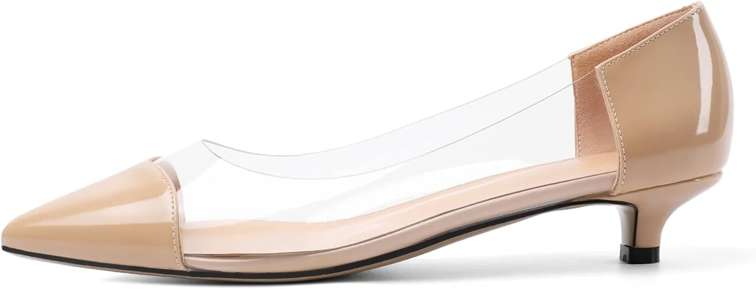 Zamikoo Women's Pointed Toe Clear Kitten Heels Slip On Transparent Low Heel Pumps PVC Shoes for Office Wedding Dress 1.5 Inches