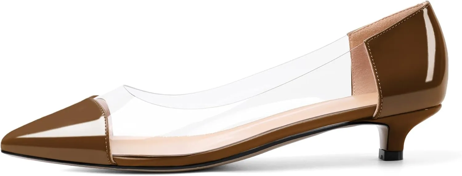 Zamikoo Women's Pointed Toe Clear Kitten Heels Slip On Transparent Low Heel Pumps PVC Shoes for Office Wedding Dress 1.5 Inches