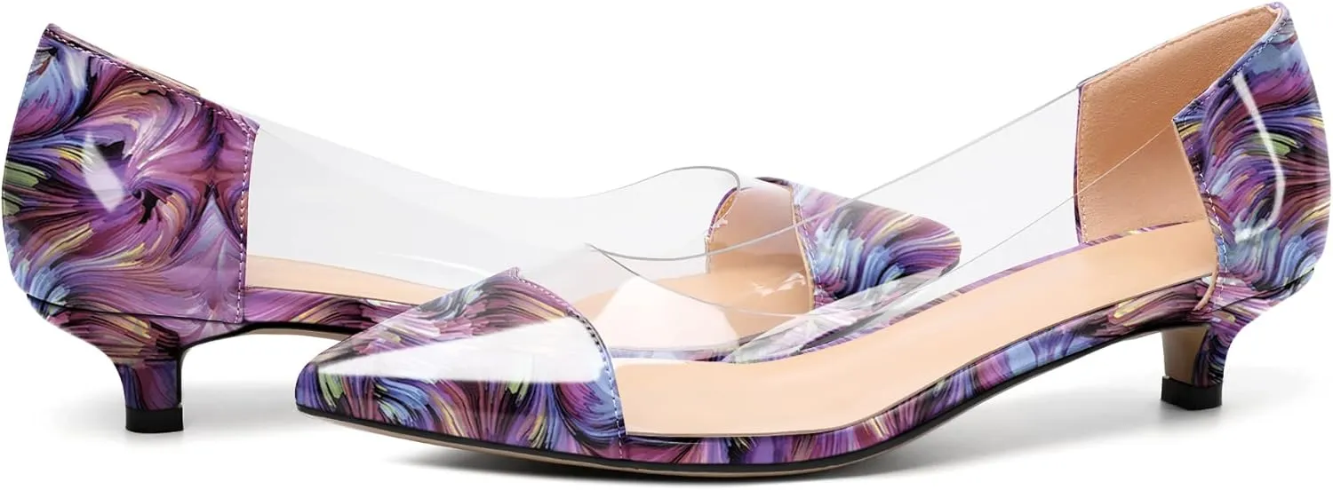 Zamikoo Women's Pointed Toe Clear Kitten Heels Slip On Transparent Low Heel Pumps PVC Shoes for Office Wedding Dress 1.5 Inches
