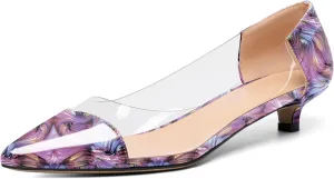 Zamikoo Women's Pointed Toe Clear Kitten Heels Slip On Transparent Low Heel Pumps PVC Shoes for Office Wedding Dress 1.5 Inches