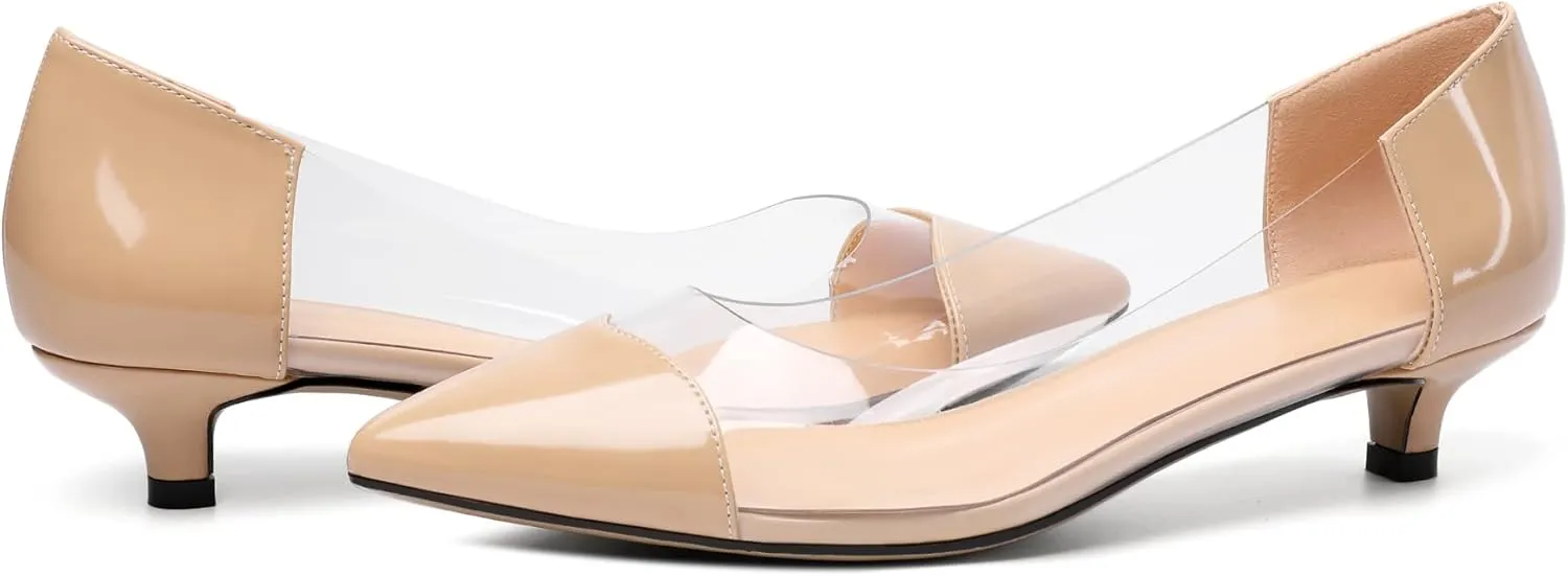 Zamikoo Women's Pointed Toe Clear Kitten Heels Slip On Transparent Low Heel Pumps PVC Shoes for Office Wedding Dress 1.5 Inches