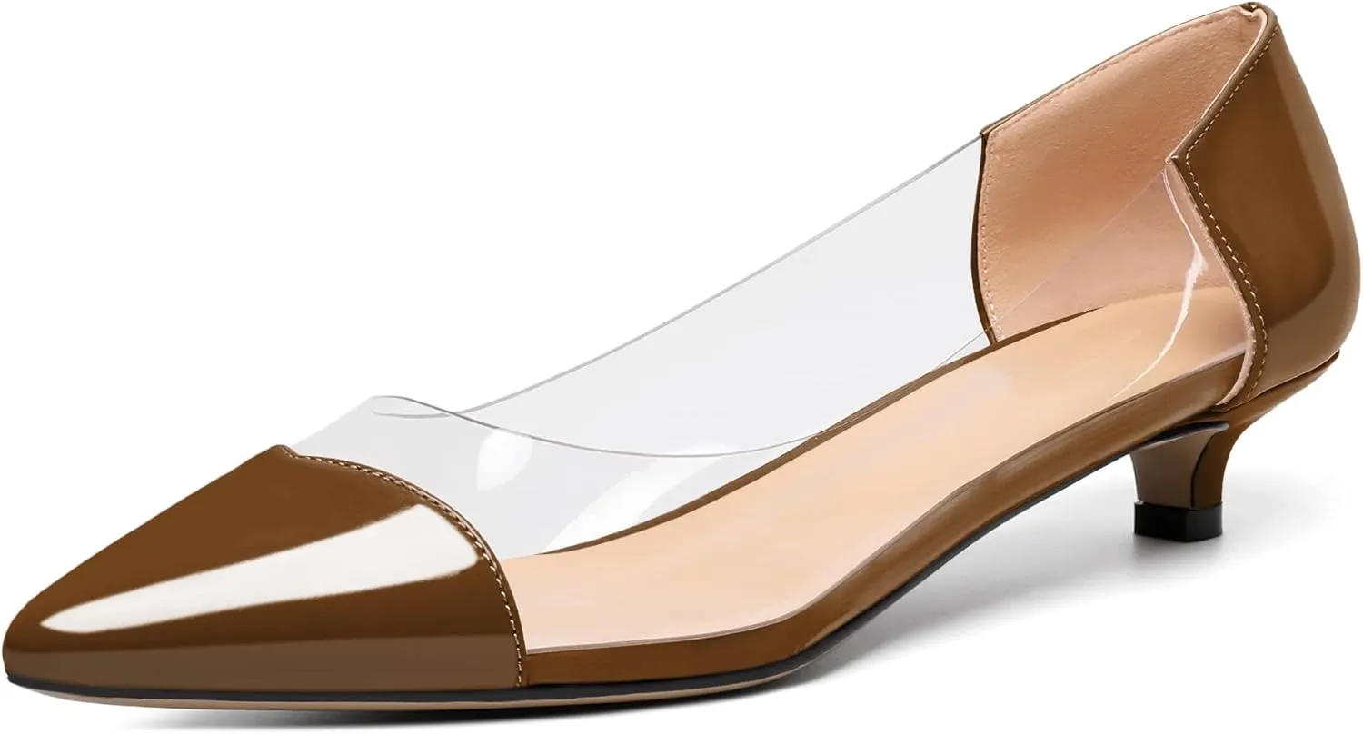 Zamikoo Women's Pointed Toe Clear Kitten Heels Slip On Transparent Low Heel Pumps PVC Shoes for Office Wedding Dress 1.5 Inches