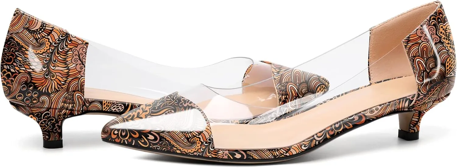 Zamikoo Women's Pointed Toe Clear Kitten Heels Slip On Transparent Low Heel Pumps PVC Shoes for Office Wedding Dress 1.5 Inches