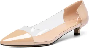Zamikoo Women's Pointed Toe Clear Kitten Heels Slip On Transparent Low Heel Pumps PVC Shoes for Office Wedding Dress 1.5 Inches
